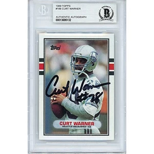 Curt Warner Signed 1989 Topps #186 NFL Card AUTO Beckett BAS Slabbed Seahawks - Picture 1 of 6