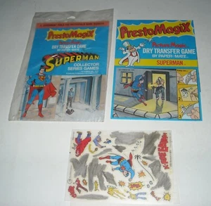 SUPERMAN FOILS ROBBERY 1979 GILLETTE PRESTO MAGIX RUB-ONS SET NEW MIP + EXTRA - Picture 1 of 4