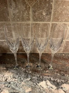 Noritake Kristall MOONDUST Champagnerflöten Vintage Wirbel Blattschliff 4er Set Neu mit Etikett - Bild 1 von 7