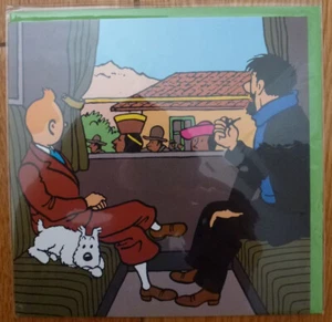 Carte 2 Volets TINTIN HADDOCK MILOU Compartiment Fenêtre Train 2015 15x15cm - Picture 1 of 2