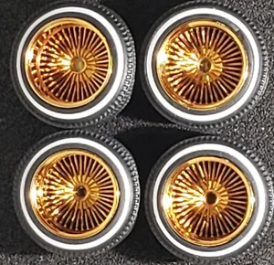 Lowrider 1/24-1/25 scale model car  GOLD deep wire wheels & white  wall  tires - Picture 1 of 9