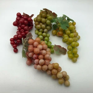 Vintage Lot 4 Bunches Rubber Grapes Fruit Red Green Asst Colors Q1 - Picture 1 of 12
