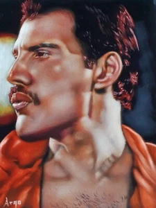 Freddie Mercury of queen,  size 24"x18", oil on black velvet.  A624 - Picture 1 of 13