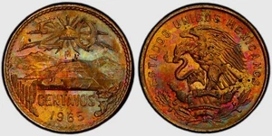 1965 Mexico 20 Centavos MS63 Rb Pcgs Toned Toner Copper High Grade Foreign Coin - Picture 1 of 2