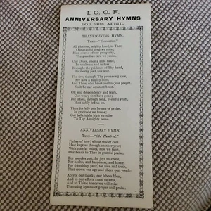 Antique IOOF Calif Odd Fellows Anniversary Hymn Double Sided Paper April 1910 - Picture 1 of 6