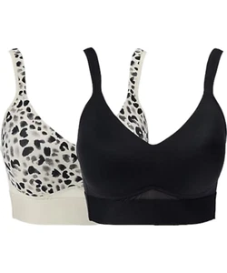 Rhonda Shear 2-pack Cross Back Mesh Detail Bra , Black/ Leopard, XL - Picture 1 of 2