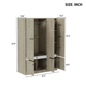 6 Doors Wardrobe Stand Armoires Closet Bedroom Storage Cabinet w/ Hanging Rod - Picture 1 of 10