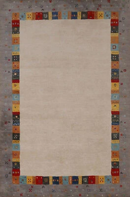 Bordered Ivory High-quality Hand-woven Wool Rug Durable Gabbeh Rug 5x8 ft - Image 1 of 4