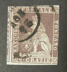 ITALIA ,ITALY 1851-52 Toscana Tuscany " Leone Mediceo" 9 crazie bruno Used (2) - Picture 1 of 2
