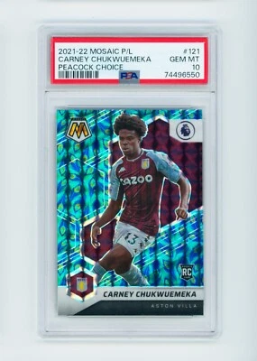 2021-22 Carney Chukwuemeka Panini Mosaic Peacock Aston Villa Rookie SSP PSA 10 - Image 1 of 3