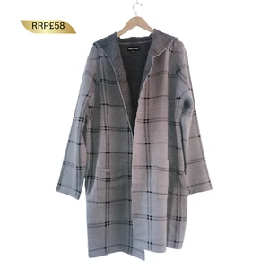 Abrigo Centigrade QVC para mujer Longline gris a cuadros bolsillos con capucha, talla XL nuevo - Imagen 1 de 4