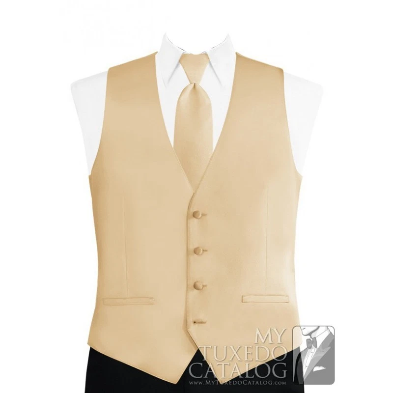 Modern Solid Twill Tuxedo Vest and Bow Tie in Shades of Yellow and Gold - Image 1 of 1