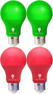 4 Pack LED Red and Green Light Bulbs - 120V E26 Base 9 Watt (60-Watt Replacement - Picture 1 of 12