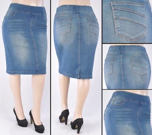 Damen Denim Midi Länge 26" Bleistift Indigo Überziehen Gummibund #WG-77104 - Bild 1 von 1