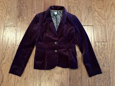 J Crew 夹克女式 2 紫色勃艮第 Peplum Eden 天鹅绒西装外套 Academia Glam — 第 1/4 张图片