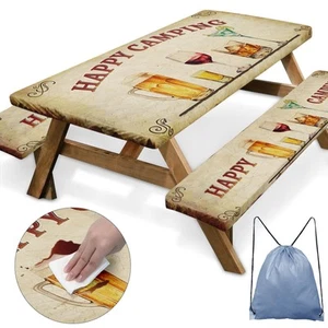 Picnic Table Cover with Bench Covers Elastic Edges, Vintage Camper Fitted Tab... - Picture 1 of 8
