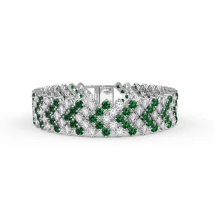 Brazalete de tenis redondo de diamantes y esmeraldas creado en laboratorio de 18 quilates enchapado en oro blanco de 14 quilates - Imagen 1 de 8