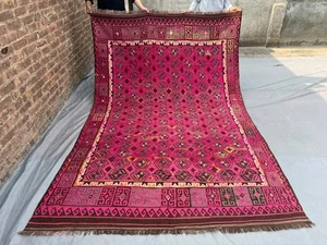 6'5 x 9'11 ft Antique Pink Handwoven Kilim Rug Vintage Geometric Flat Weave Rug - Picture 1 of 12
