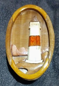 Handgefertigter Leuchtturm geschnitztes Holzpuzzle Stash Box von Raymond Zhen Filz gefüttert ANSEHEN! - Bild 1 von 13