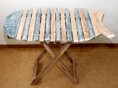 Tisch Klapptisch Fisch 86 x 50 x Höhe 60 cm Holz Beistelltisch Treibholz - Bild 1 von 4