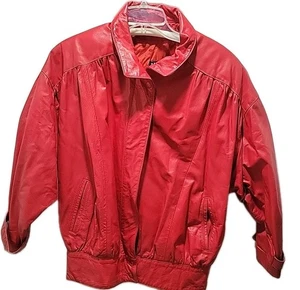 Comint Vintage 80s Red Leather Jacket Womens Thriller Moto Sz Small - Picture 1 of 19