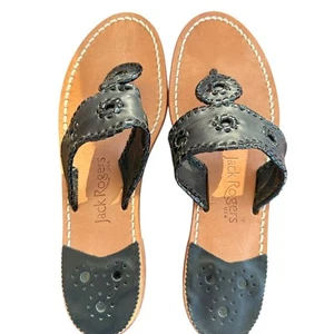 Jack Rogers sandali pelle perizoma classico nero scarpe basse donna taglia 9M - Foto 1 di 14