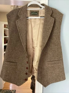 ORVIS 100% Wool Herringbone Tweed Vest Button Belted Western Waistcoat Men's 2XL - Picture 1 of 6