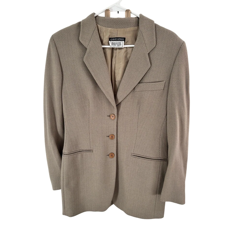 Blazer Giorgio Armani Bergdorf Goodman para mujer talla 42 mezcla de lana espiga Foto 1 de 4