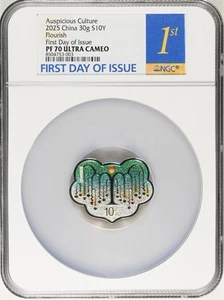 NGC PF70 2025 China Auspicious Culture Flourish Ruyi Shaped 30g Silver Coin COA - Picture 1 of 2