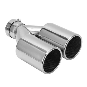Ι Silver Car Double Outlet Exhaust Pipe Tube Stainless Steel Straight Mouth - Picture 1 of 12