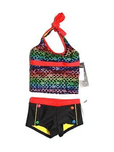 New Girl Coogi Black Logo Print Tankini Boy Shorts Bathing Swim Suit Size 4 - Picture 1 of 1