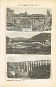 Tablero PUENTES / PUENTES DE PIEDRA / GÖLTZSCHTALBRÜCKE 1895 grabado en madera original - Imagen 1 de 1