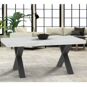 TAVOLO RETTANGOLARE MODERNO  CON GAMBE IN MDF XILON ANTRACITE PIANO MARMO - Foto 1 di 8