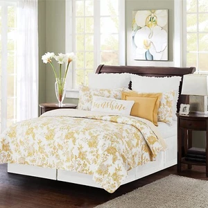 Juego de edredón Miriam Ochre King Size 3 piezas - Cobertor amarillo y blanco con dos fundas - Imagen 1 de 6