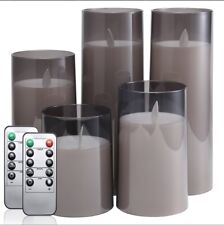 Set Of 5 Flameless Pillar Ivory Candles Moving Wick LED Timer Remote Safe To Use