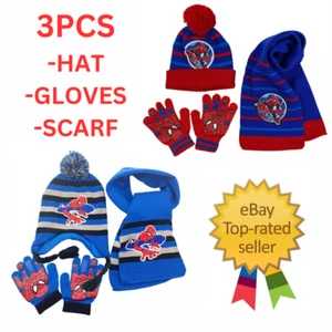 Winter Junge Kind Spiderman Mütze Handschuhe Schal Set Strickmütze Thermo Stylisch - Bild 1 von 6