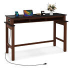 Bar Table with Power Outlets Counter Height Table w/ Storage Compartments Wooden