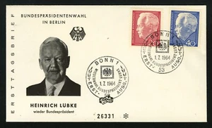 Germany (Berlin) FDC sc 9N211-9N212 Heinrich Lubke 1964 First Day Cover - Picture 1 of 2