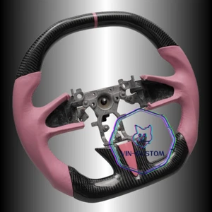 REAL CARBON FIBER Steering Wheel FOR INFINITI q50 LIGHT PINK ACCENT W/STRIPE - Picture 1 of 7