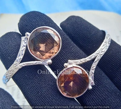 Brazalete ajustable hecho a mano con piedras preciosas de topacio amarillo facetado enchapado en plata 925 Foto 1 de 2