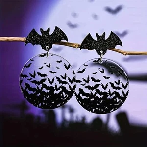 Goth Emo Spooky Chic Flying Bat Bats Acrylic Drop Statement Earrings - Picture 1 of 5