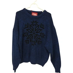 Vintage Coleman Knitted Long Sleeve Round Neck Sweater Snowflake Blue Men's L - Picture 1 of 7