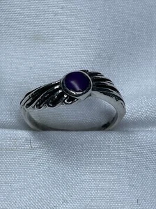 Vintage Native Sterling Silver Purple Round Stone Signed SC Ring Size 8 - Picture 1 of 9