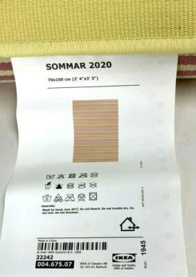 Ikea SOMMAR 2020 Area Rug Flat Woven in/out Yellow Pink 3'3" x 2'4" NEW  - Image 1 of 2