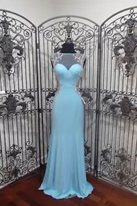 ABITO FORMALE BD259 BLUSH BALLO 9942 BLU ACQUA TAGLIA 4 $448 BALLO HOMECOMMING - Foto 1 di 10
