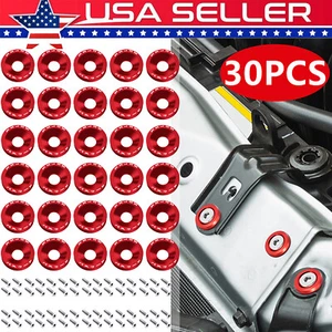 30PCS JDM Billet Aluminum Fender Bumper Washer Bolt Engine Bay Dress Up Kit Red - Picture 1 of 13