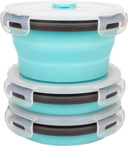 3Piece round Collapsible Bowl with Lids, Silicone Food Storage Containe - Picture 1 of 12
