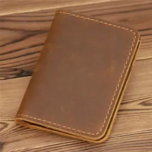 Herren Leder kleine Geldbörse Kartenhalter Geldbörse Mini Kartenetui braun Farbe - Bild 1 von 11