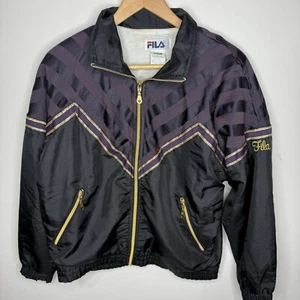 Vtg 80s FILA Jacket Black & Gold Full Zip Size 4 Removable Shoulder Pads - Picture 1 of 8