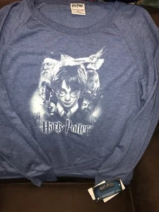 HARRY POTTER T-SHIRT LONG SLEEVE THUMB HOLE DENIM BLUE JUNIOR SIZE(xl) WOW!! - Picture 1 of 4